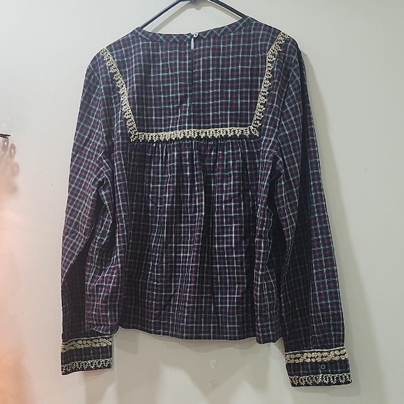 J. Crew Checkered Blouse with Lace Detail - Picture 9 of 14